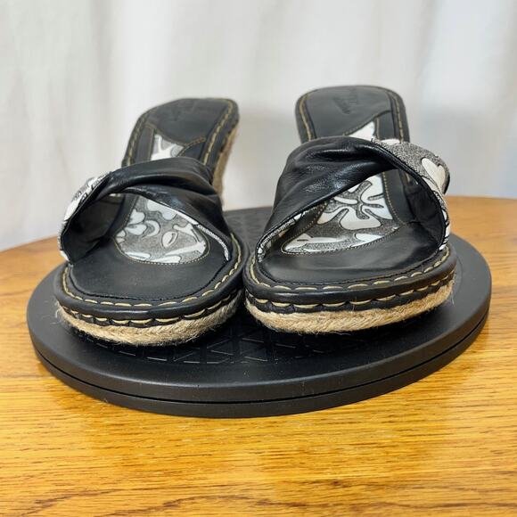 Born Drilles Wedge Sandal 3" Heel Womens US 9 EU 40.5 Black Textile Leather Rope - Picture 7 of 8